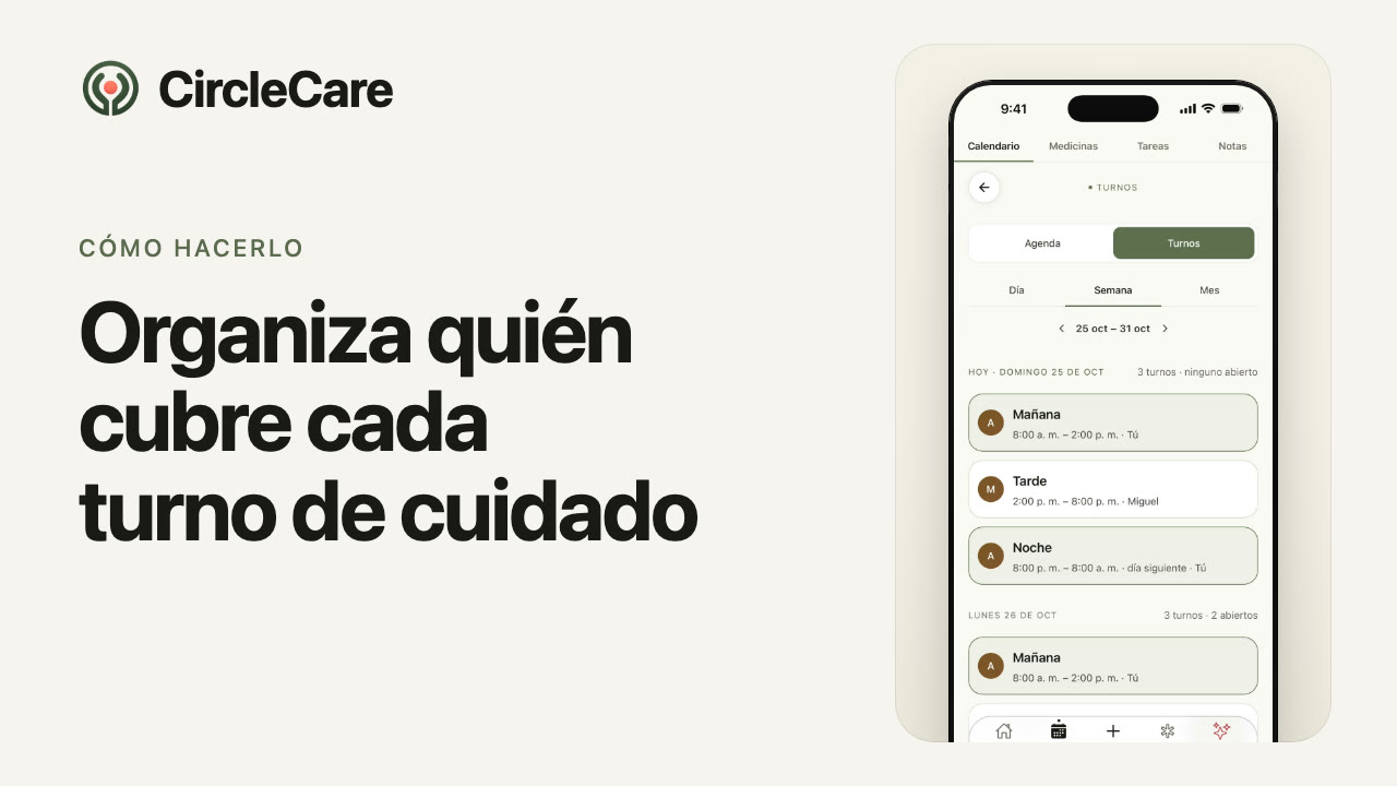 Vista de turnos de cuidado de CircleCare mostrando la cobertura de la semana