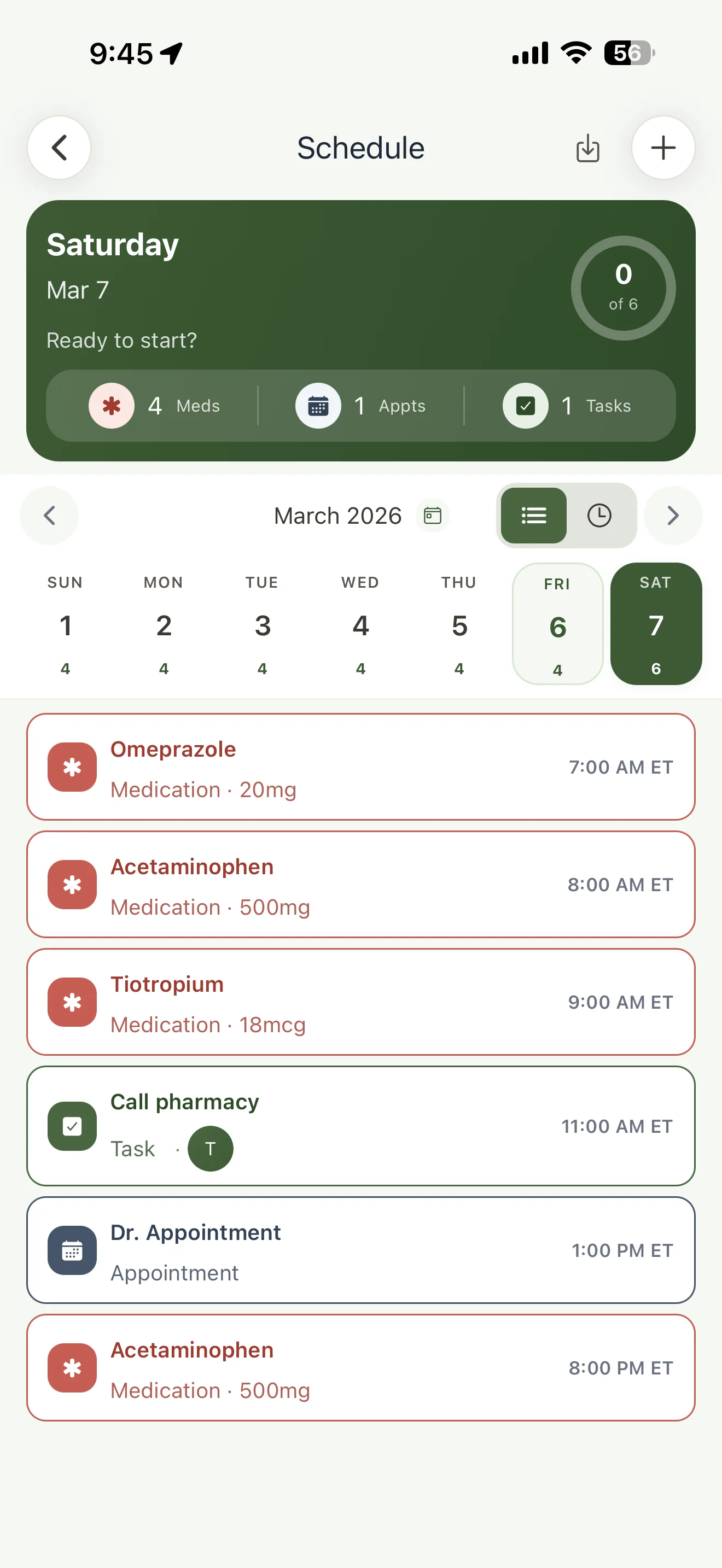 Shared Care Tasks screenshot