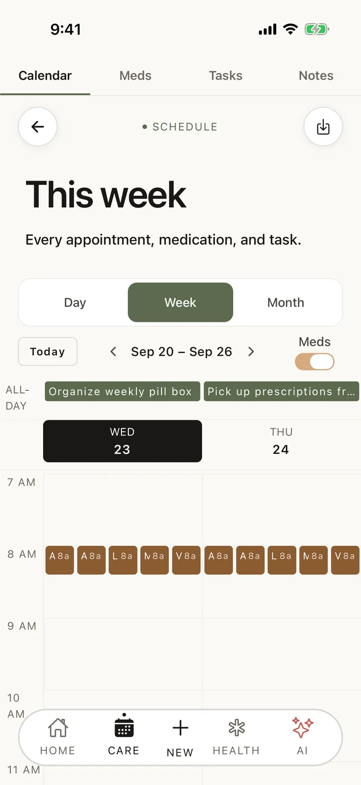 CircleCare shared calendar view