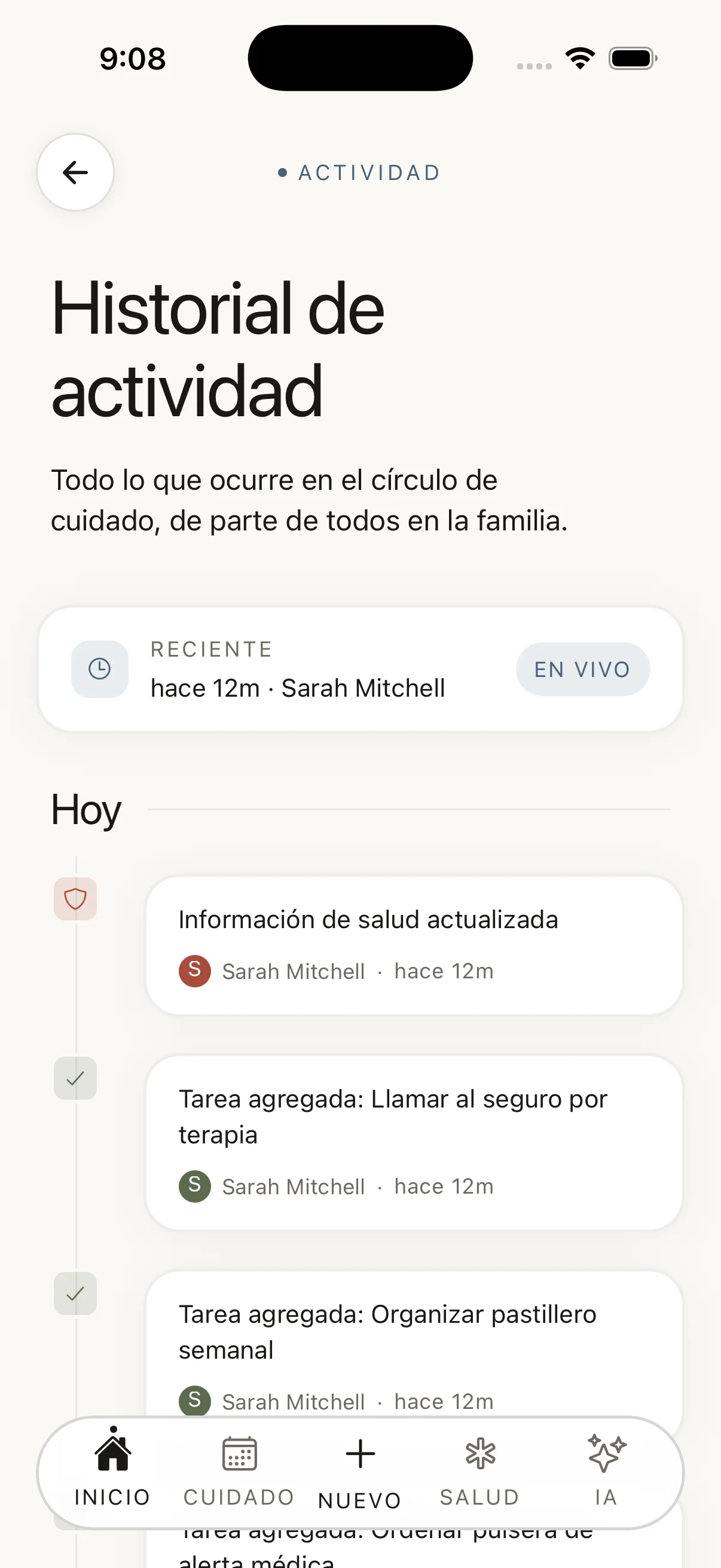 Feed de actividad CircleCare