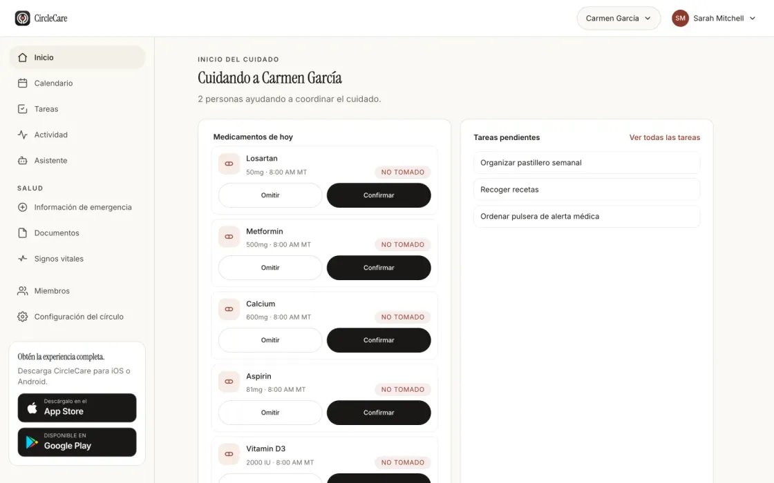 CircleCare funcionando en un navegador web en una laptop