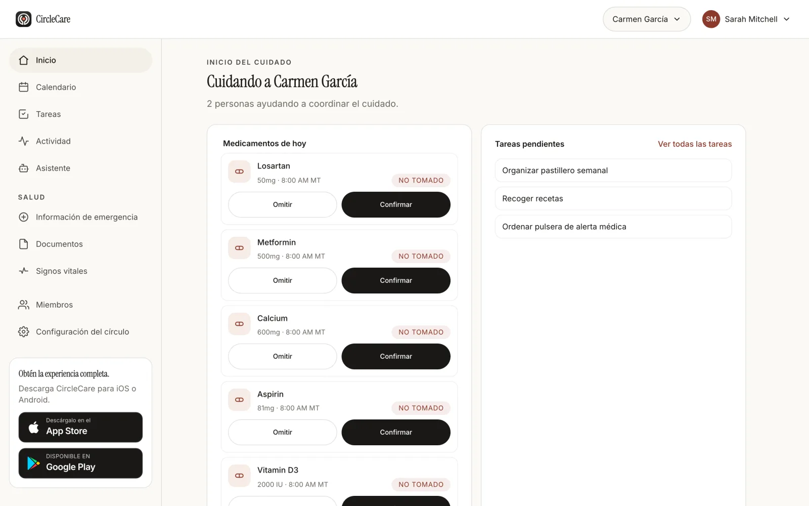 CircleCare funcionando en un navegador web en una laptop